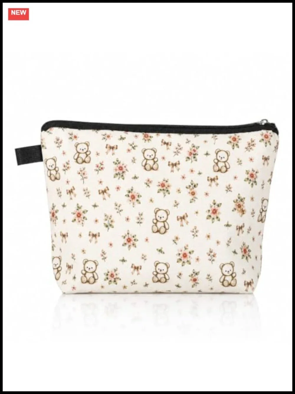 Travel Makeup Bag Cute Bear Cosmetic Pouch Zipper Polyester Organizer Women